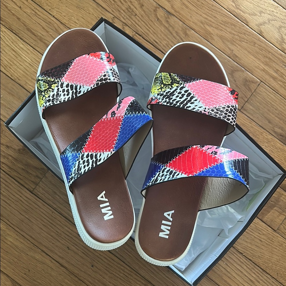MIA Red and Blue Sandals Vibrant Summer Style